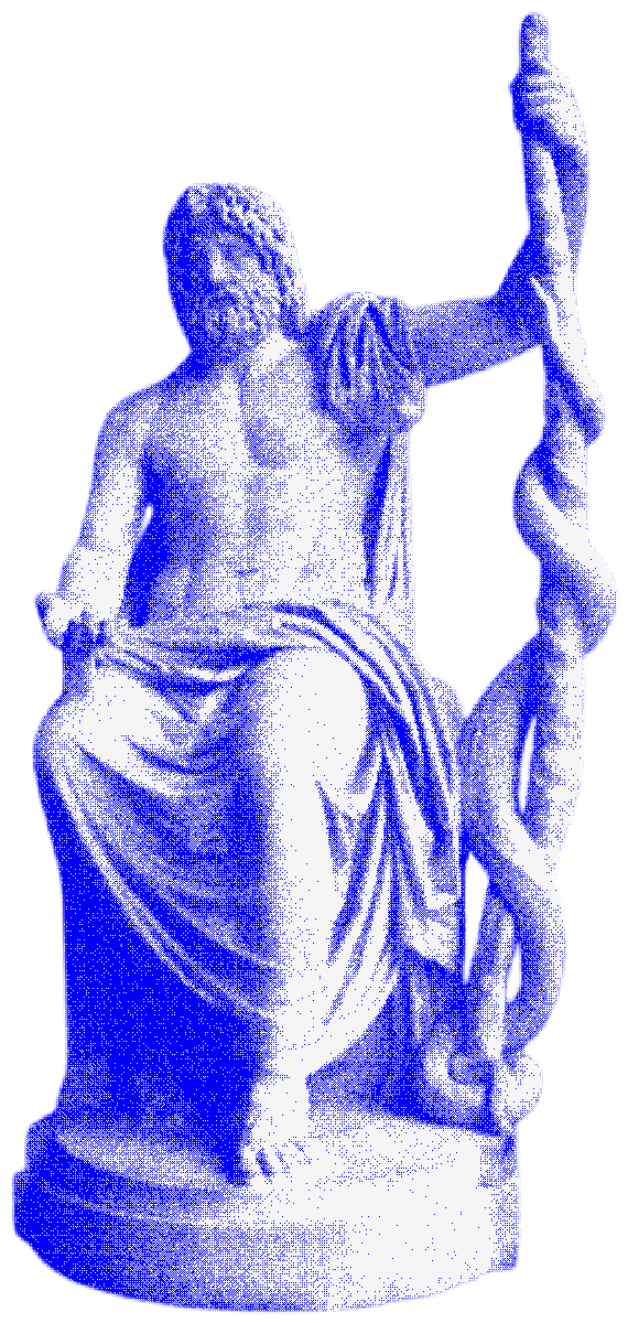 Dithered graphic of the marble statue of Asclepius, Greek god of medicine